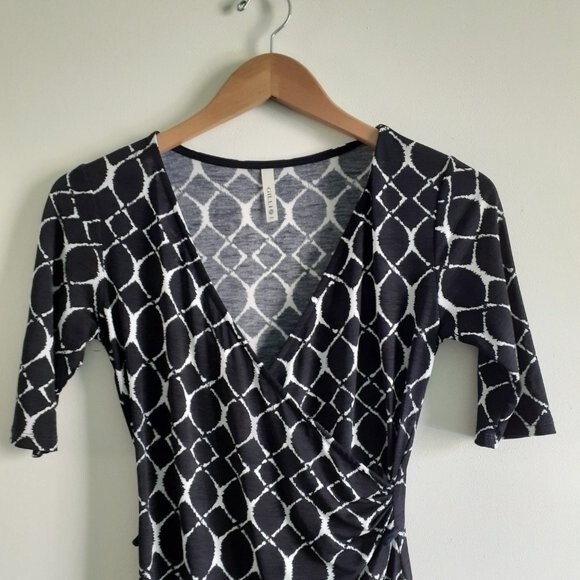 Gilli Trista Faux Wrap Jersey Dress Geometric Prints Black & White Style D3762 S - Picture 6 of 12